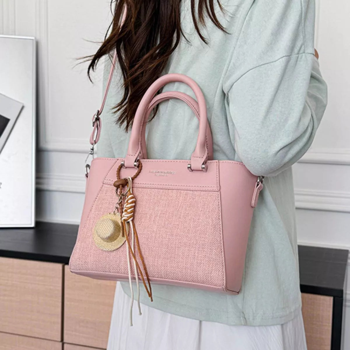 Color Block Top Handle Crossbody Bag