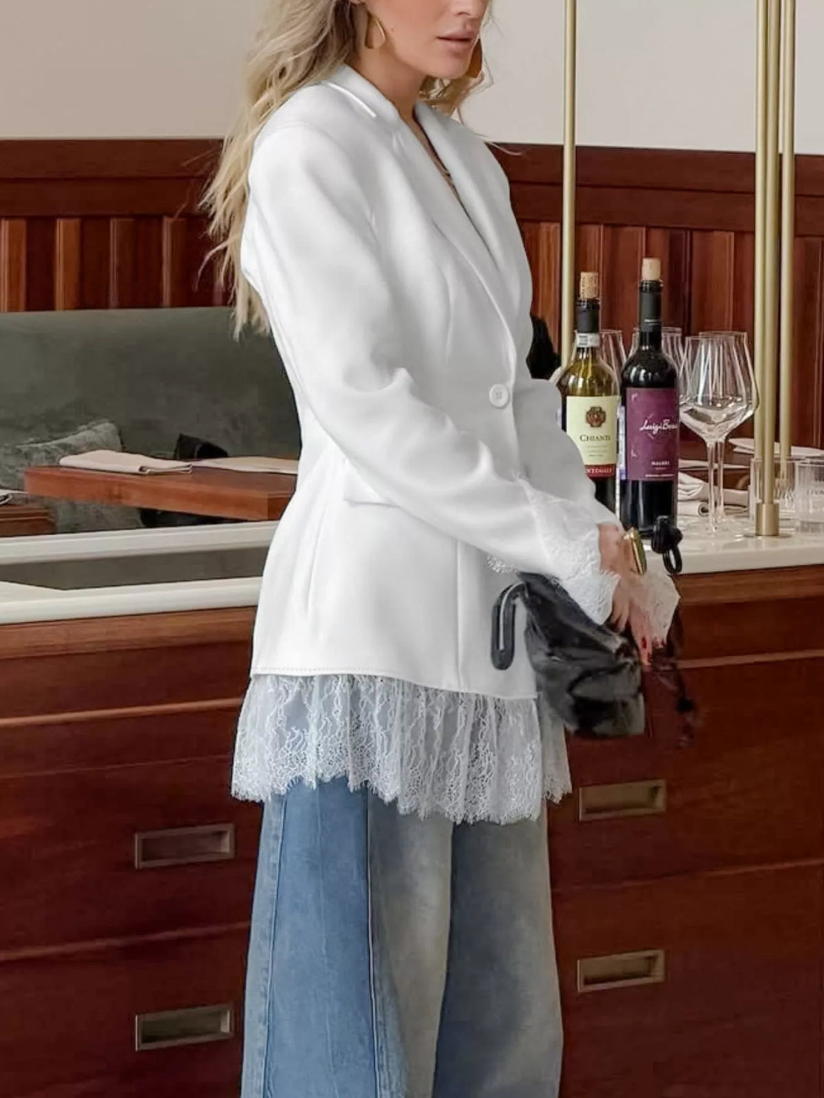 Lace Hem Lapel Blazer
