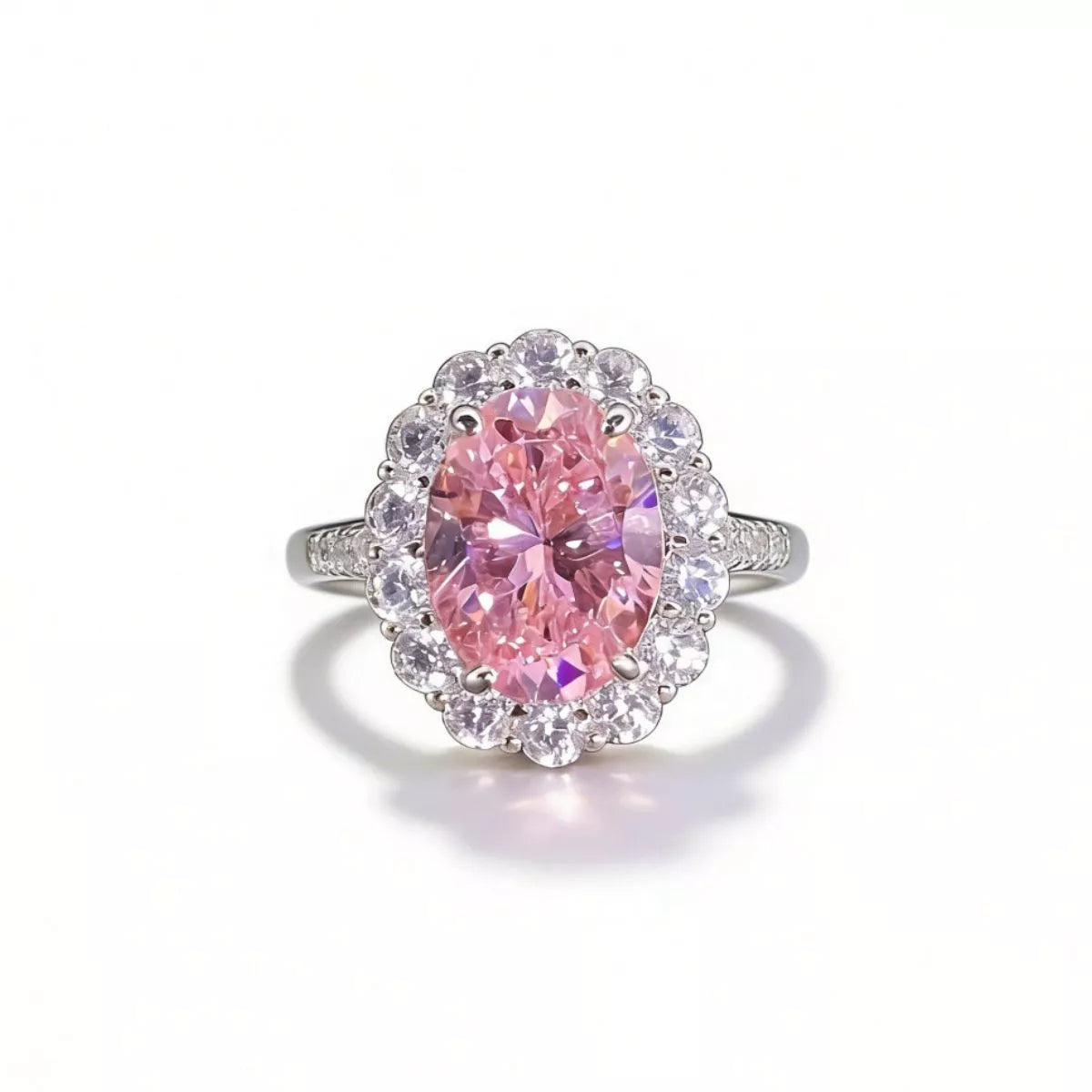 925 Sterling Silver Zircon Round Ring for Women in Blush Pink
