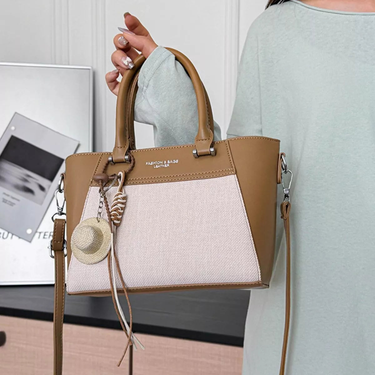 Color Block Top Handle Crossbody Bag