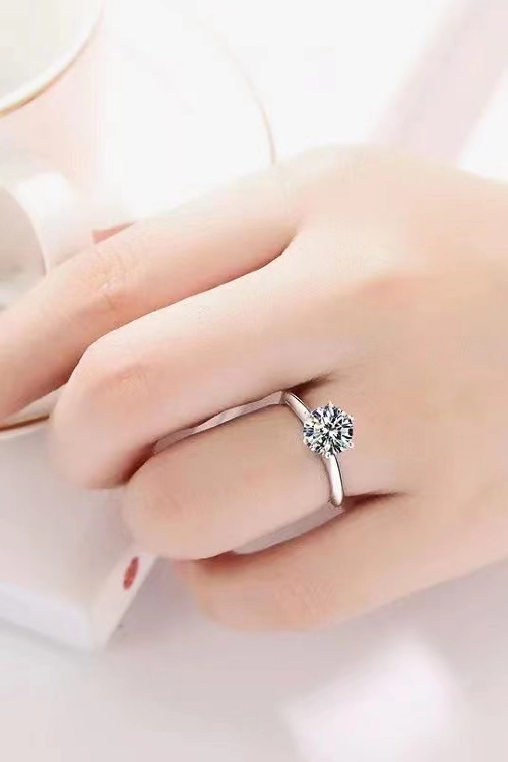 Adored 925 Sterling Silver 3 Carat Moissanite 6-Prong Ring for Women