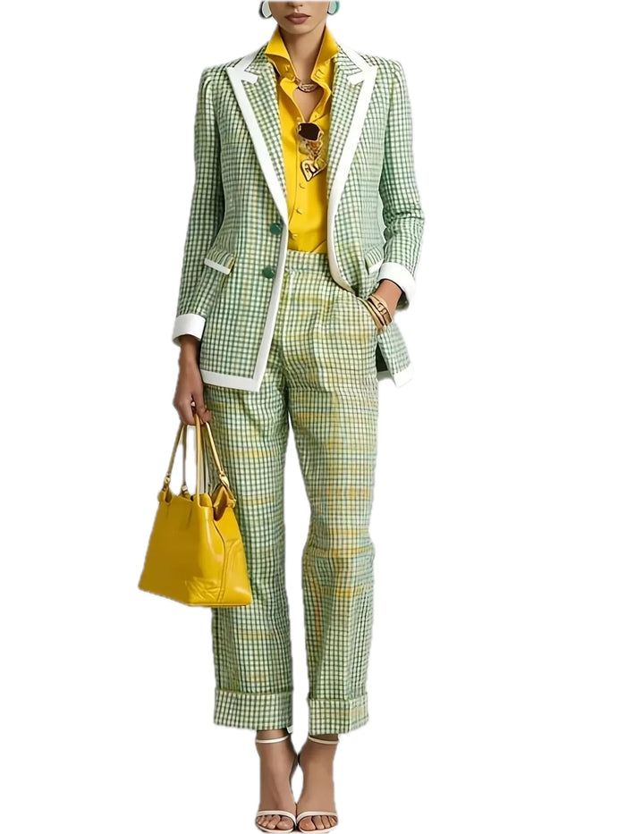 Plaid Blazer and Pants Suit Set