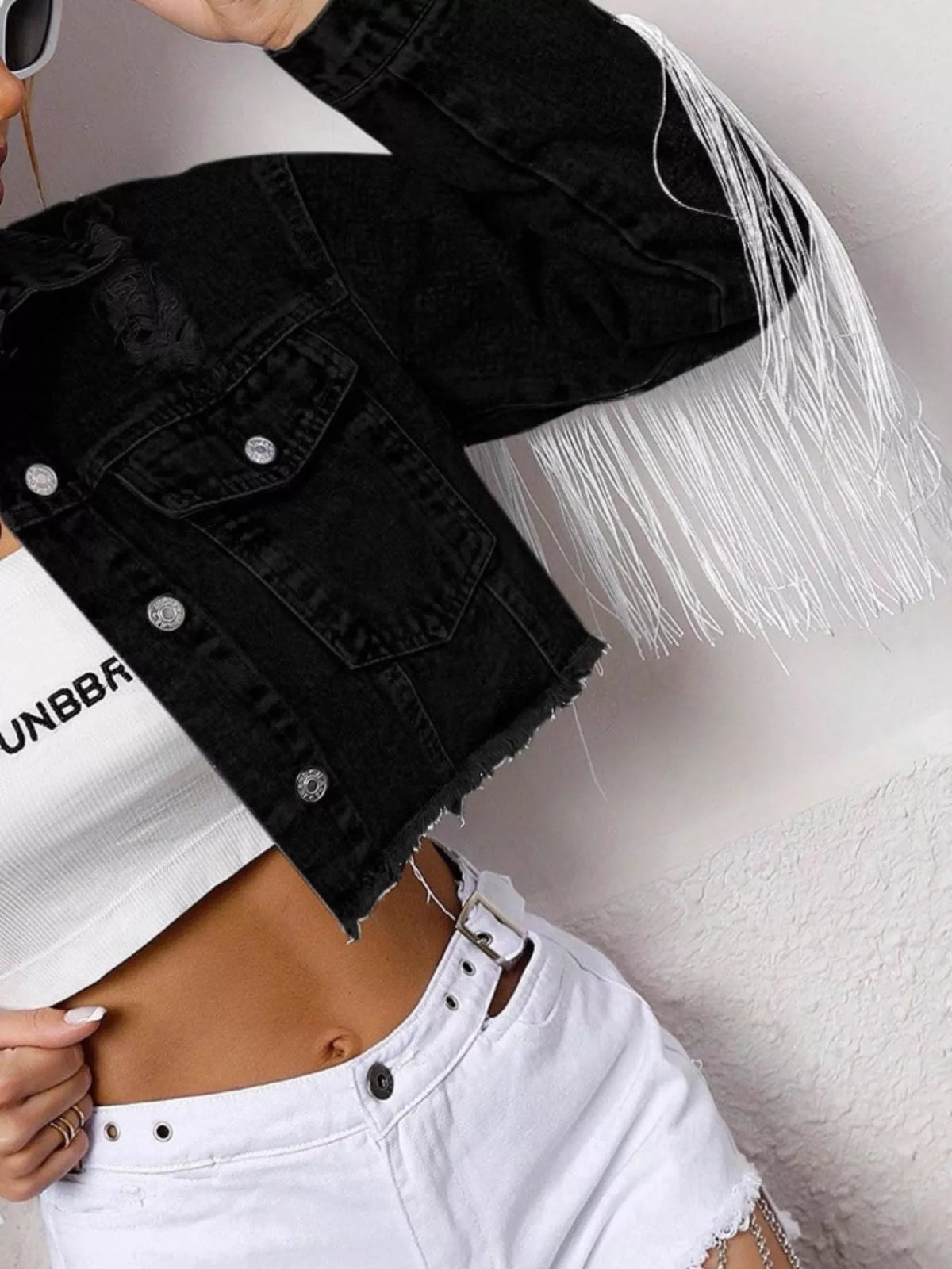 Fringe Cropped Denim Jacket