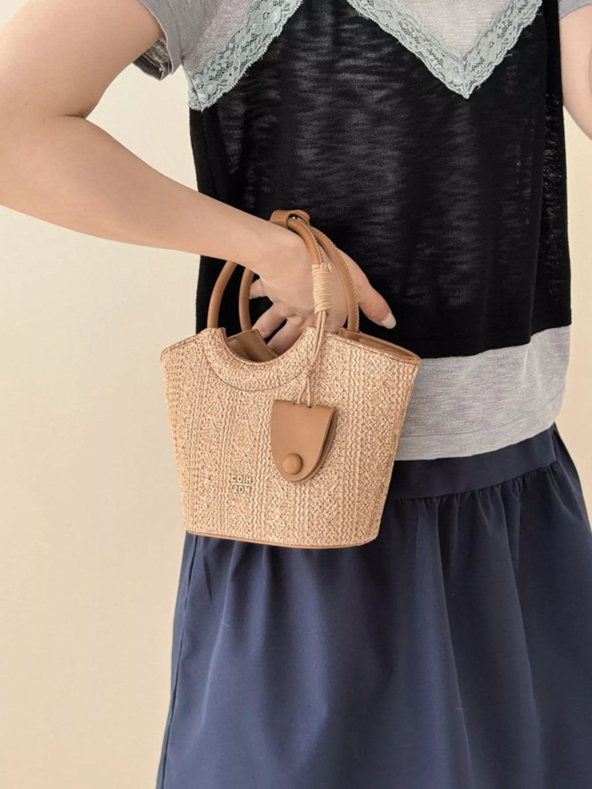 PU Leather Top Handle Crossbody Bag in Khaki