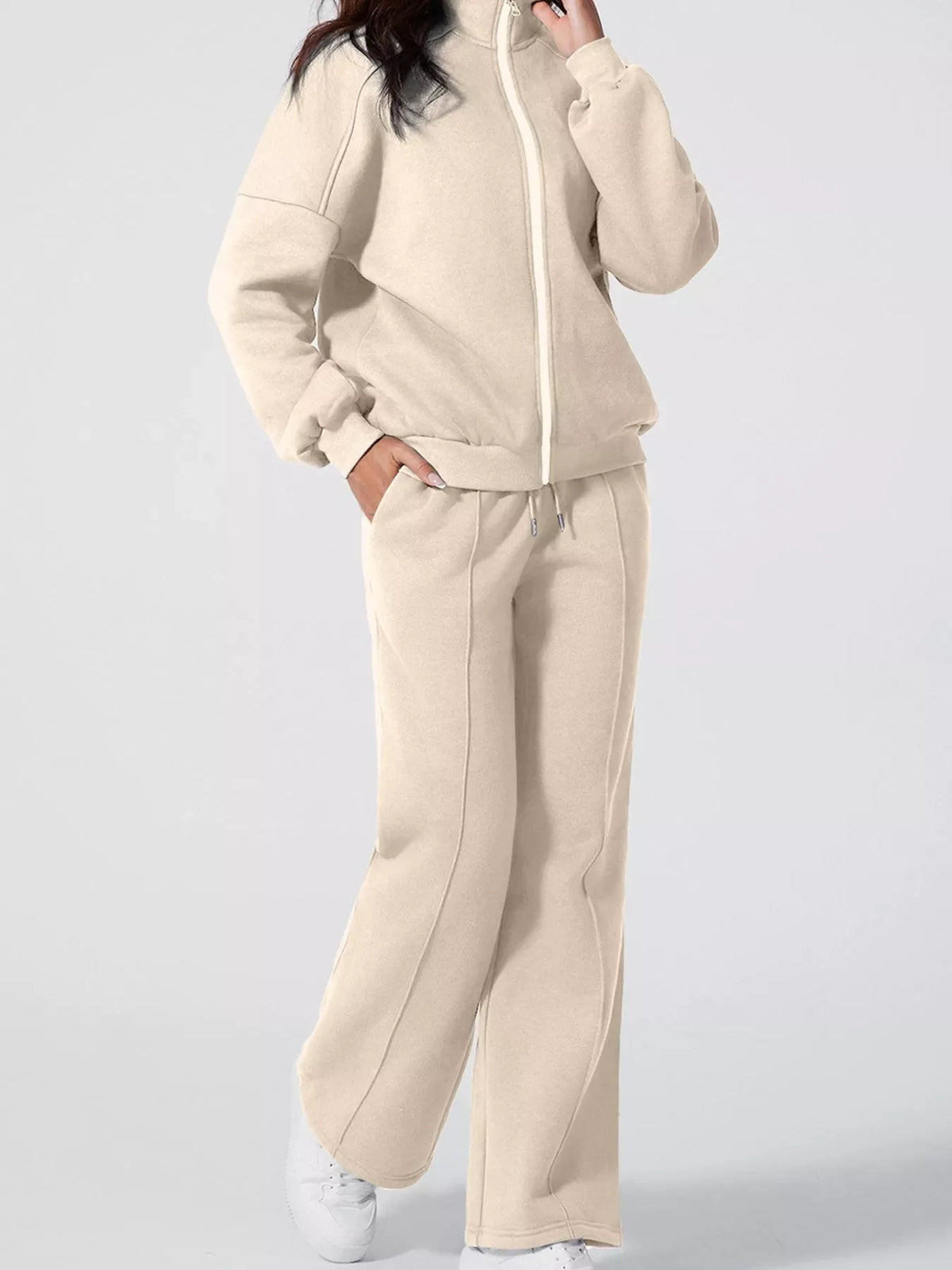 Zip Up Jacket and Pants Active Two-Piece Set