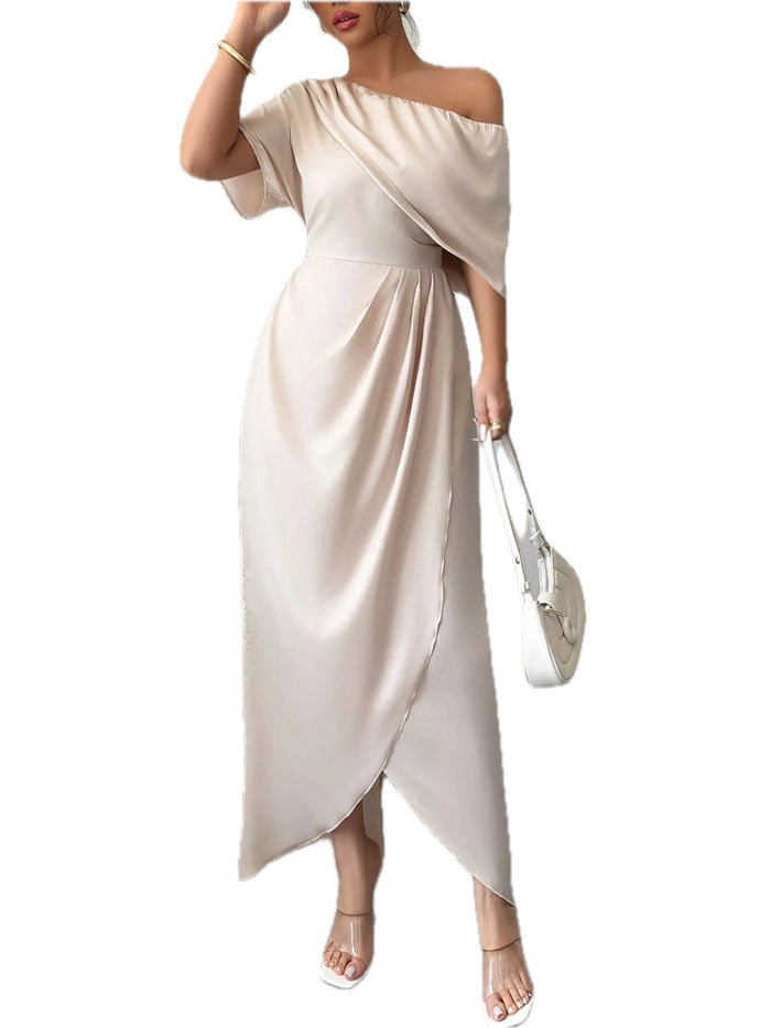 One-Shoulder Satin Maxi Dress for Women
