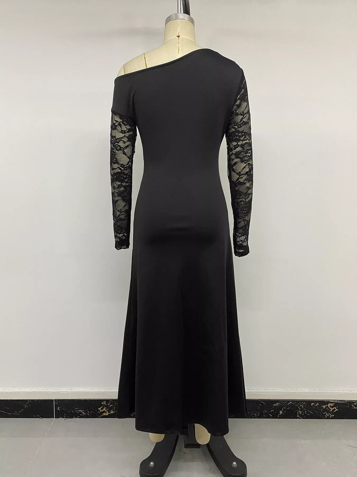 Lace Sleeve One Shoulder Maxi Dress