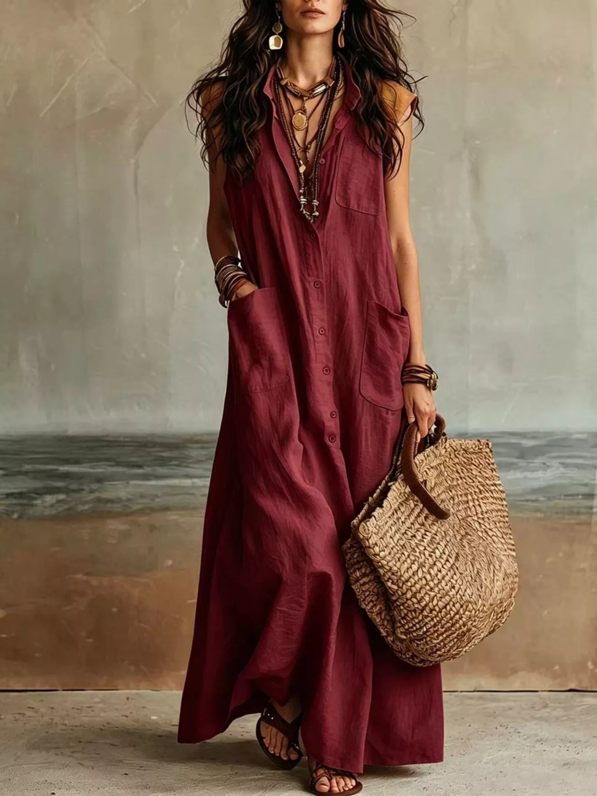 Linen Button Down Maxi Dress