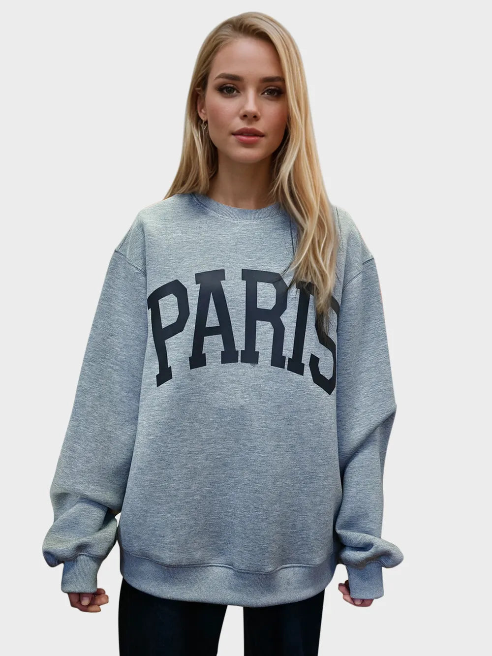 Basic Bae PARIS Crew Neck Long Sleeve Air Scuba Sweatshirt for Women