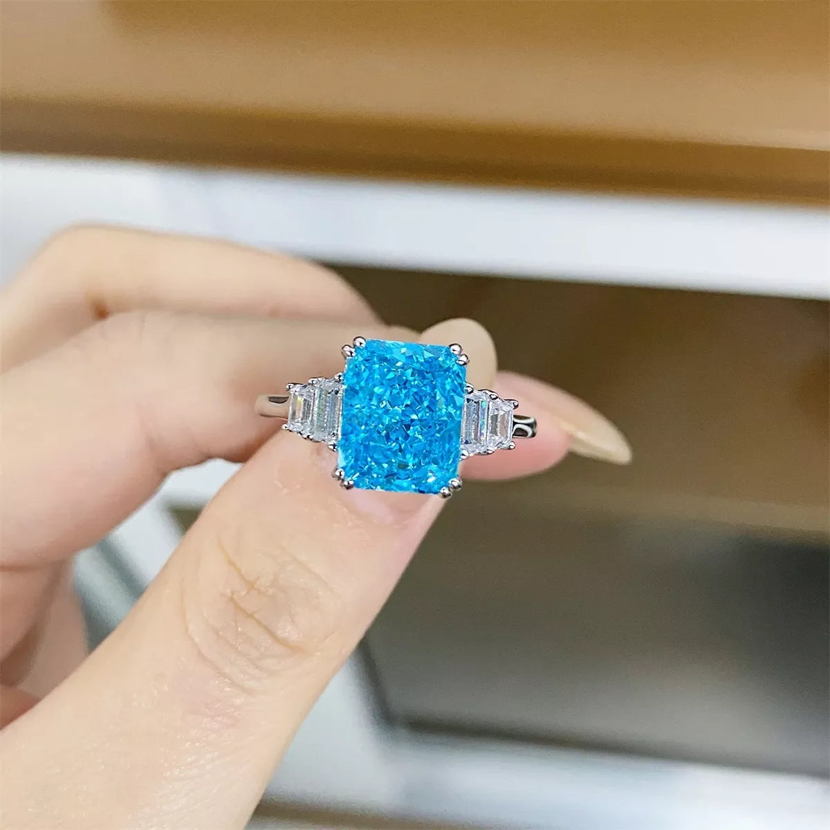 Baguette Sides 925 Sterling Silver Zircon Geometric Ring for Women
