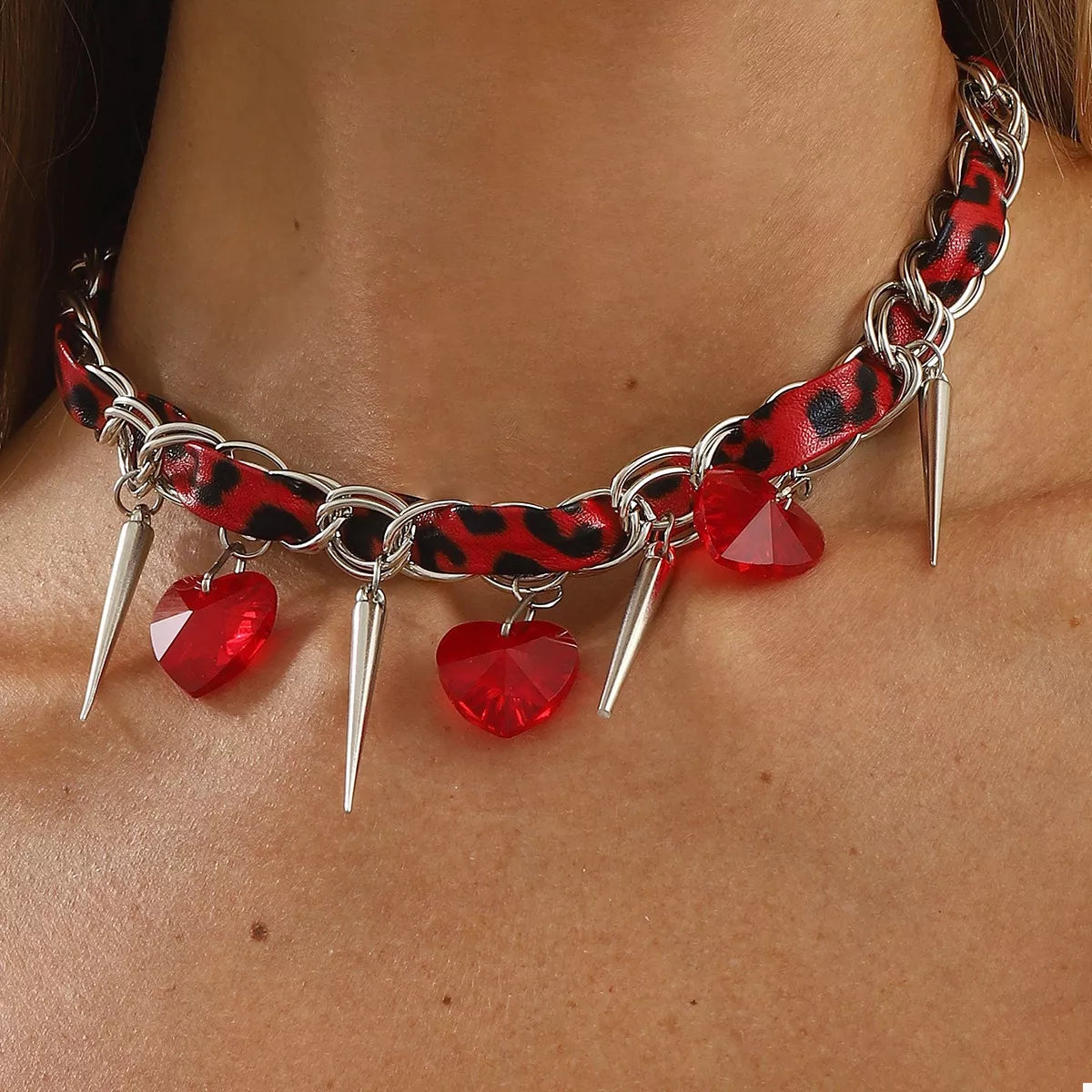 Heart Charm Choker Necklace with Metal Spikes – image 3 | Lilixa Trending Jewelry
