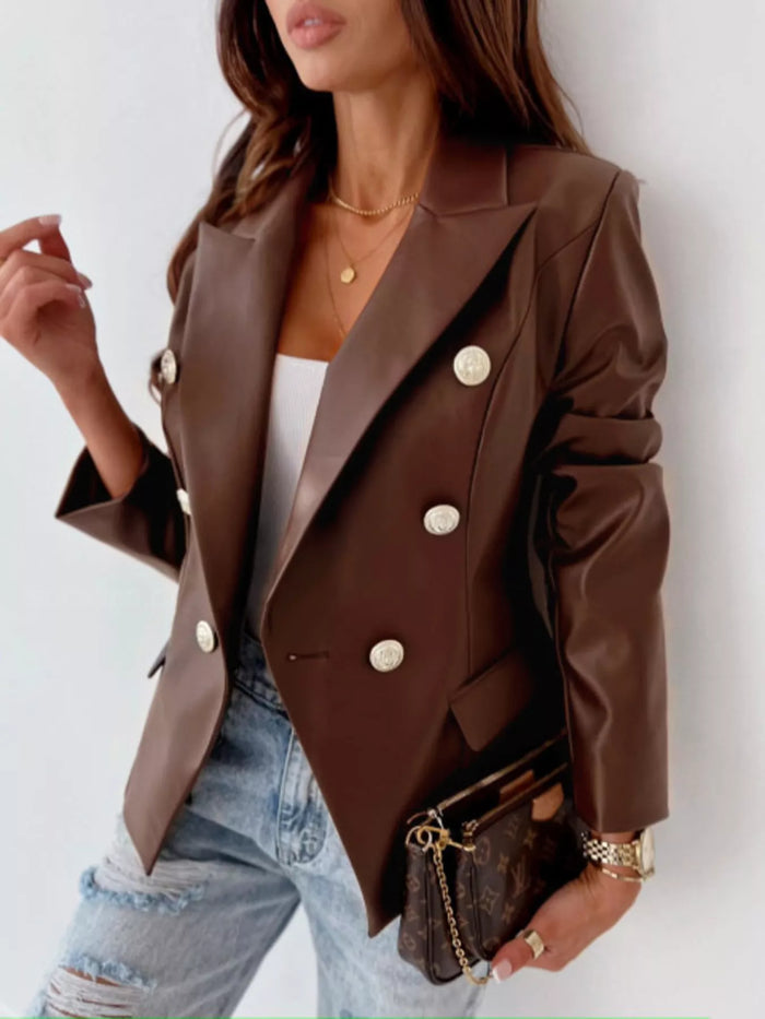 Women's Lapel Collar Leather Blazer