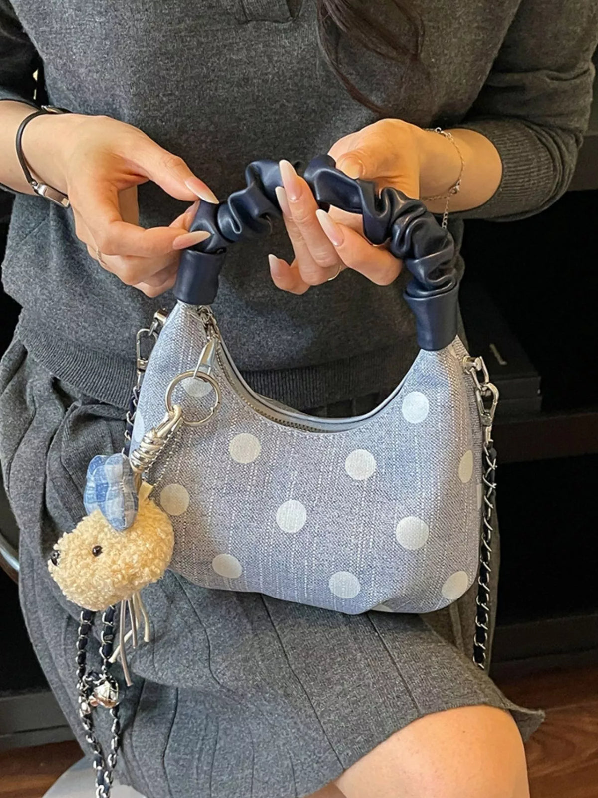 Polka Dot Ruched Crossbody Bag for Women