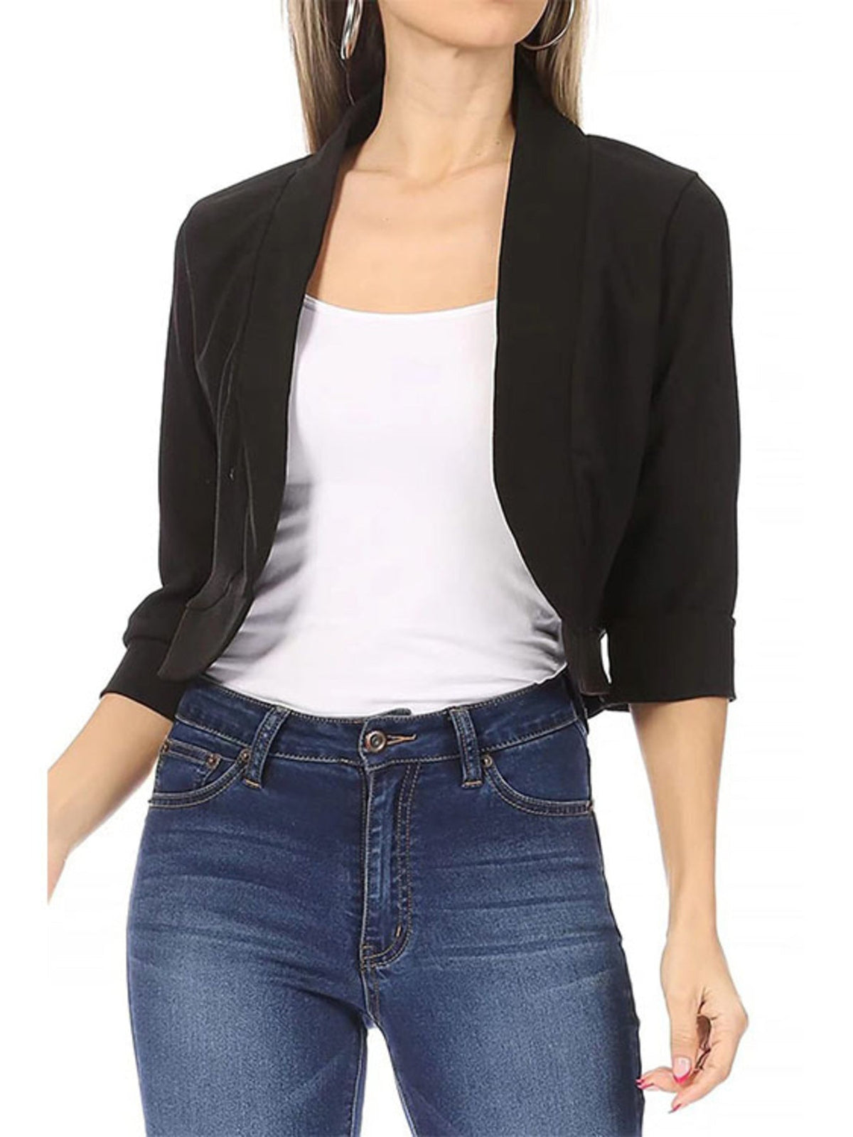 Cropped Open Front Blazer Plus Size