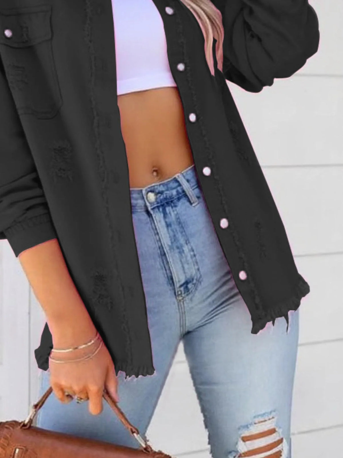 Distressed Frayed Denim Jacket