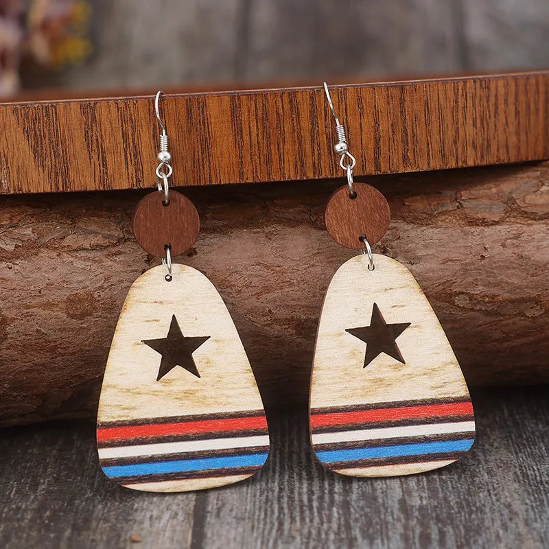Cutout Star & Stripes Wooden Dangle Earrings – image 3 | Lilixa Trending Jewelry