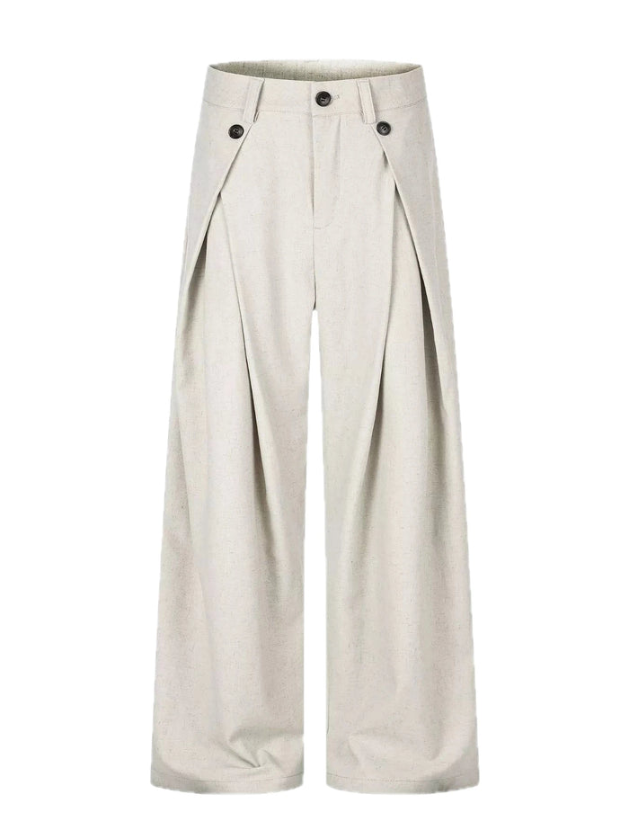 Men's Wide-Leg Pleated Casual Pants in Apricot