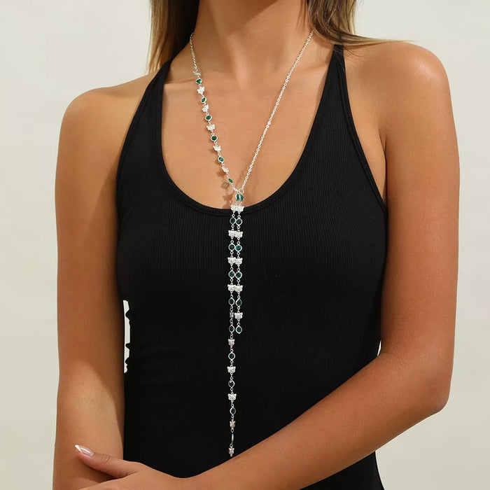 Rhinestone Butterfly Tassel Y‑Shape Lariat Necklace for Women