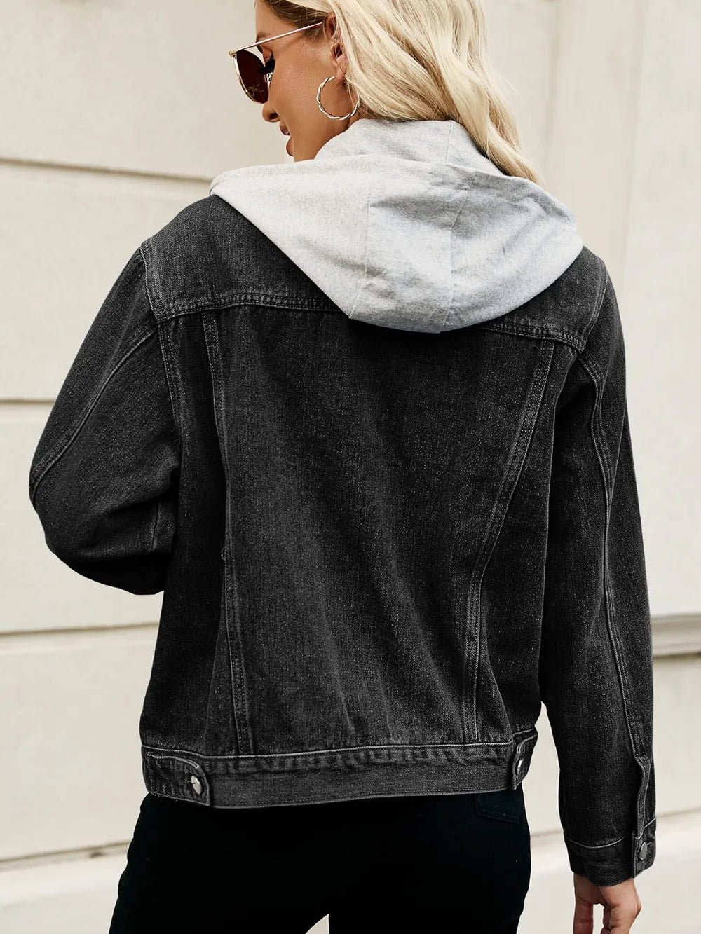Drawstring Hooded Denim Jacket