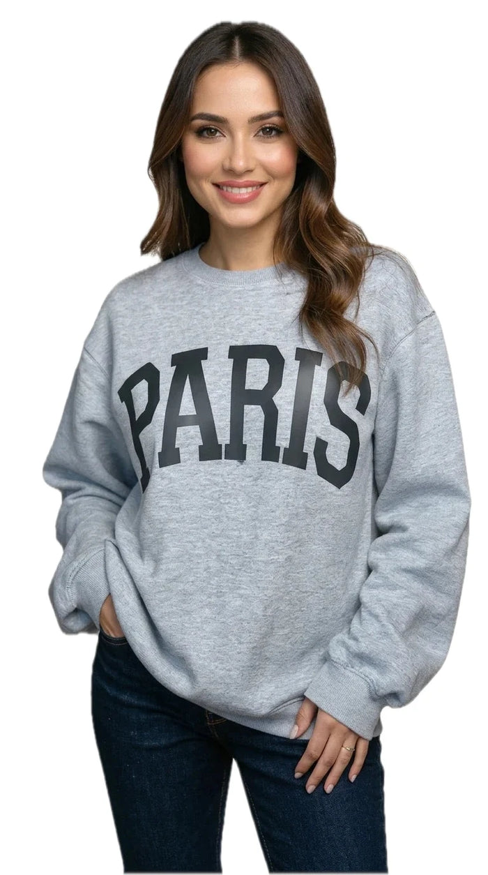 Basic Bae PARIS Crew Neck Long Sleeve Air Scuba Sweatshirt for Women