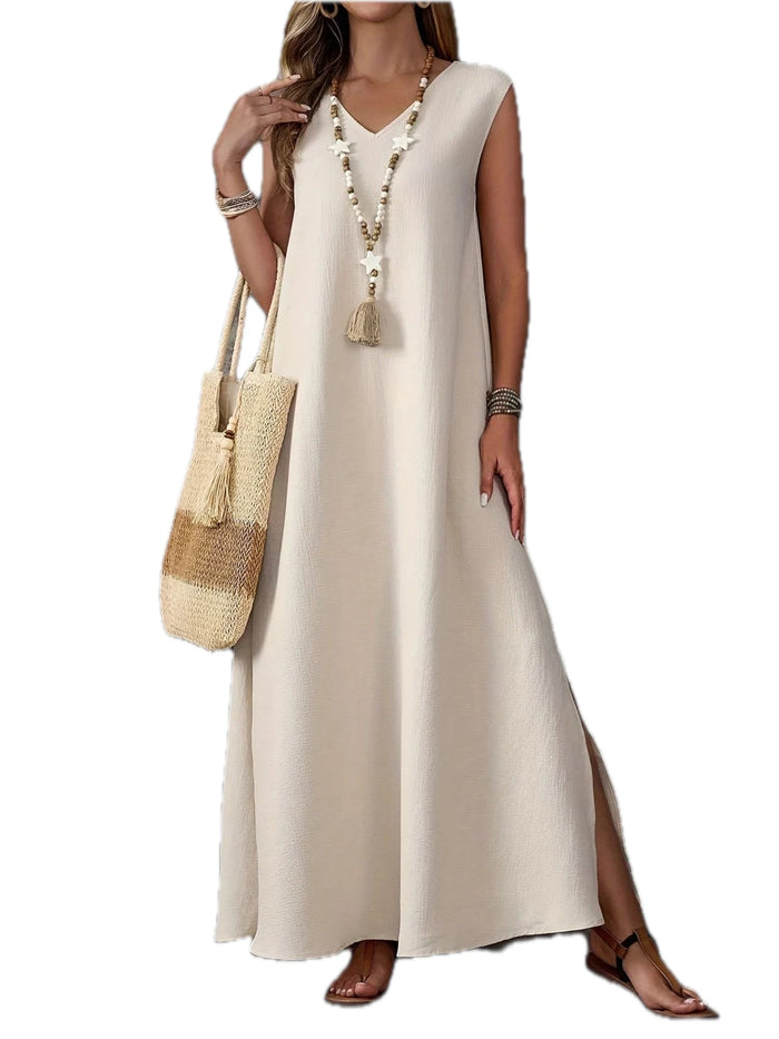 Sleeveless V-Neck Side-Slit Maxi Dress for Women