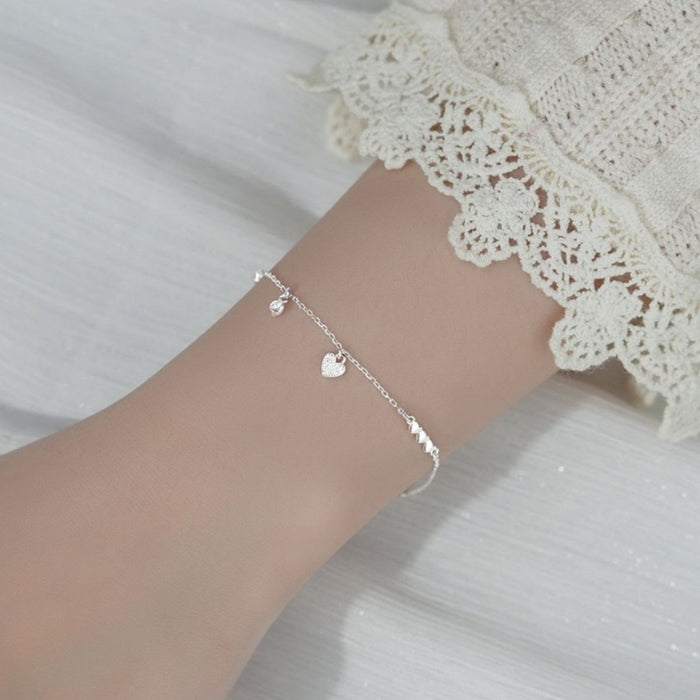 Heart Charm 925 Sterling Silver Bracelet for Women