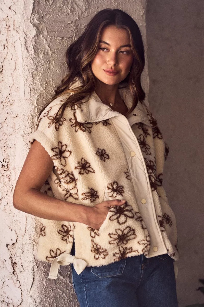 SO ME Flower Sherpa Fur Vest