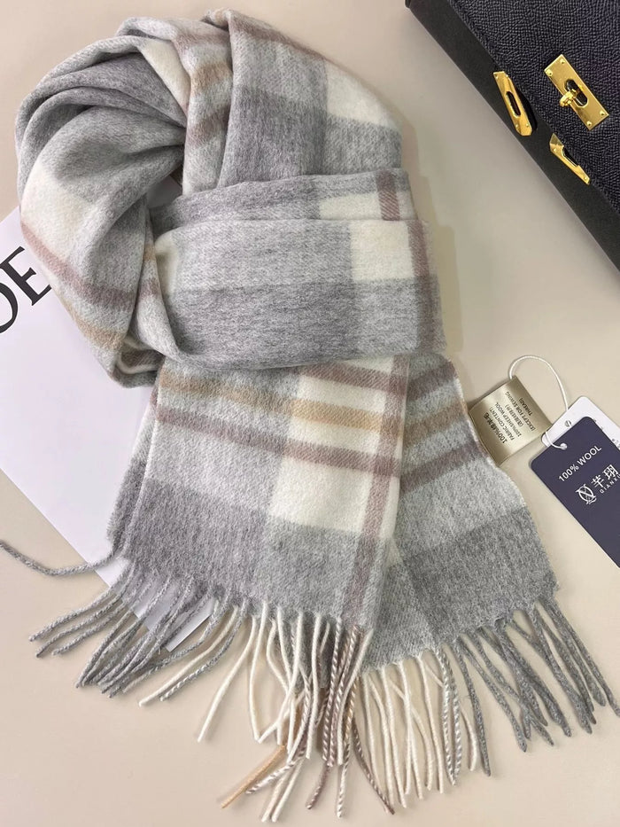 Plaid Fringe Scarf for Women