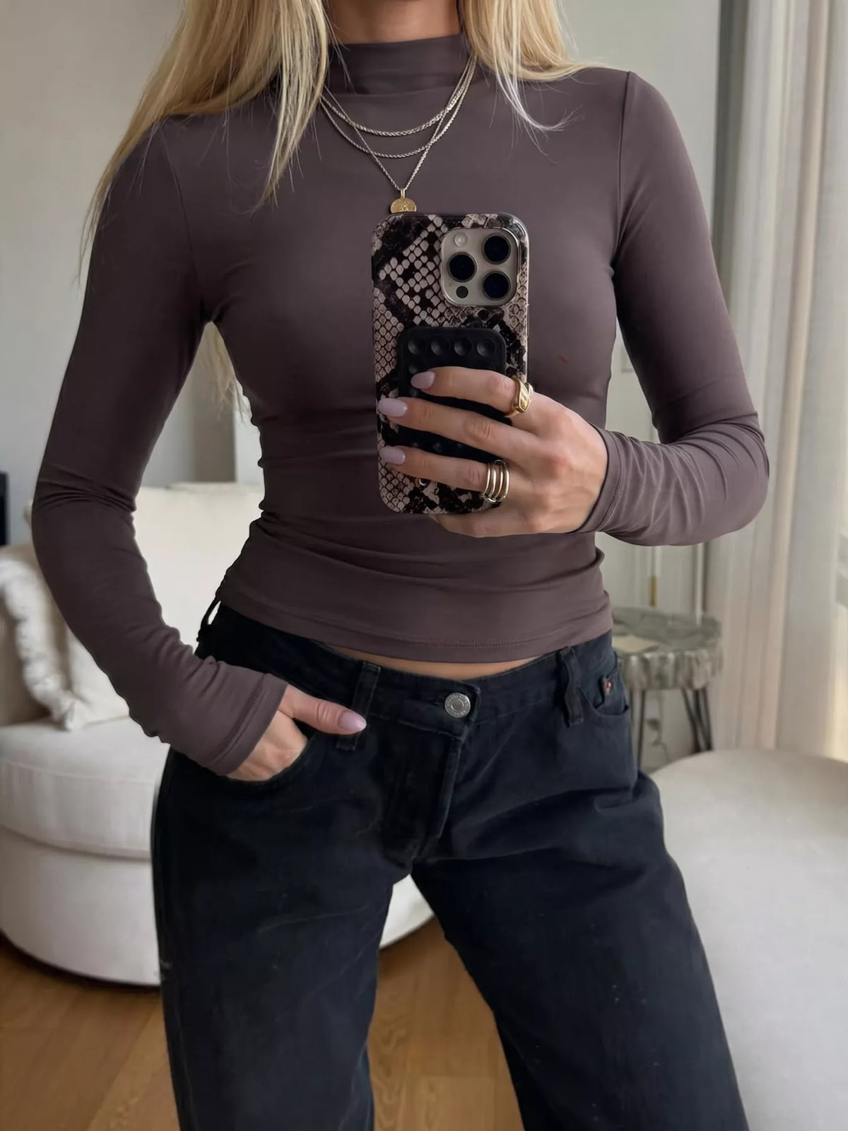 Slim Fit Mock Neck Long Sleeve T-Shirt