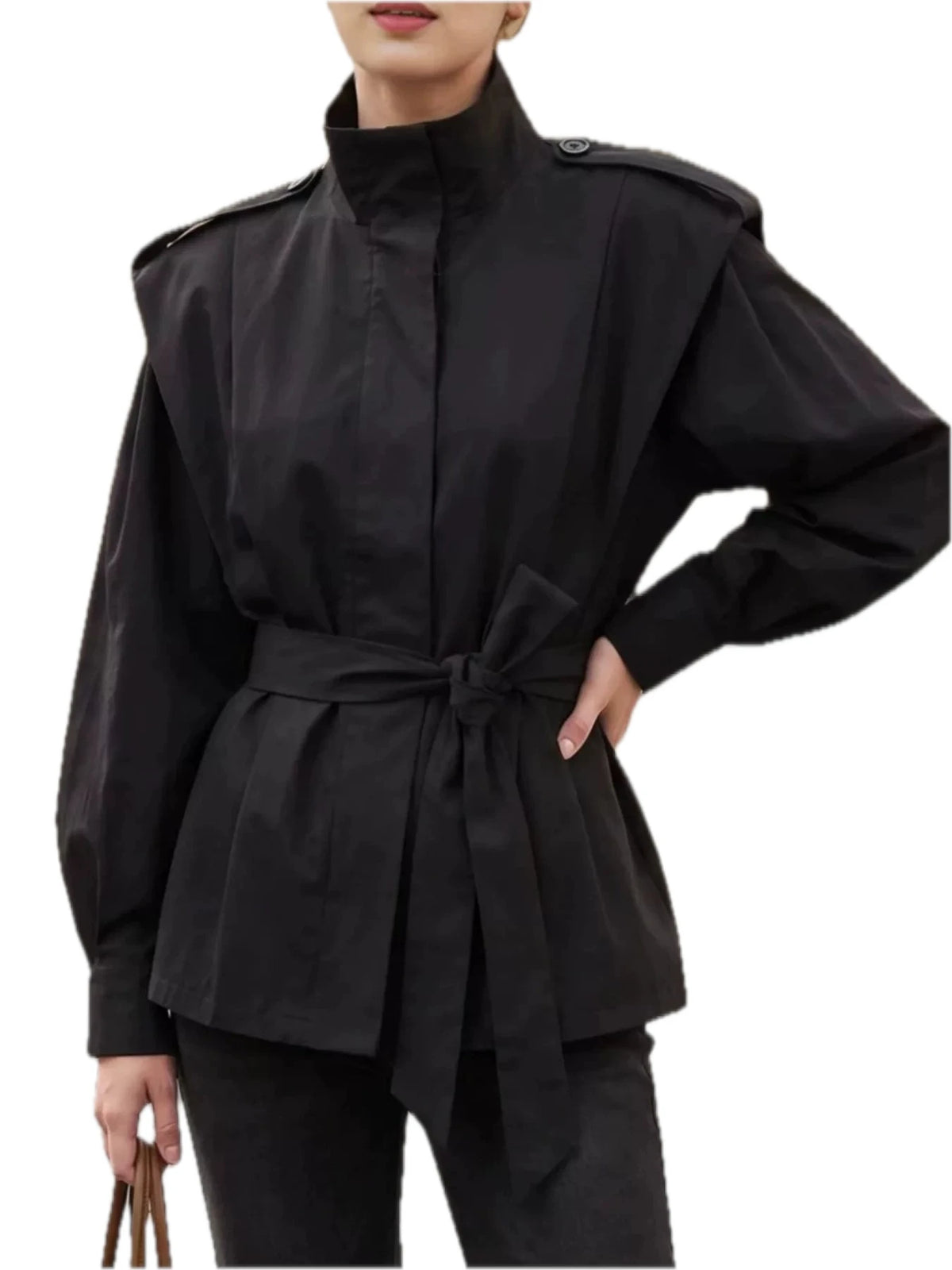 Belted Stand Collar Outerwear