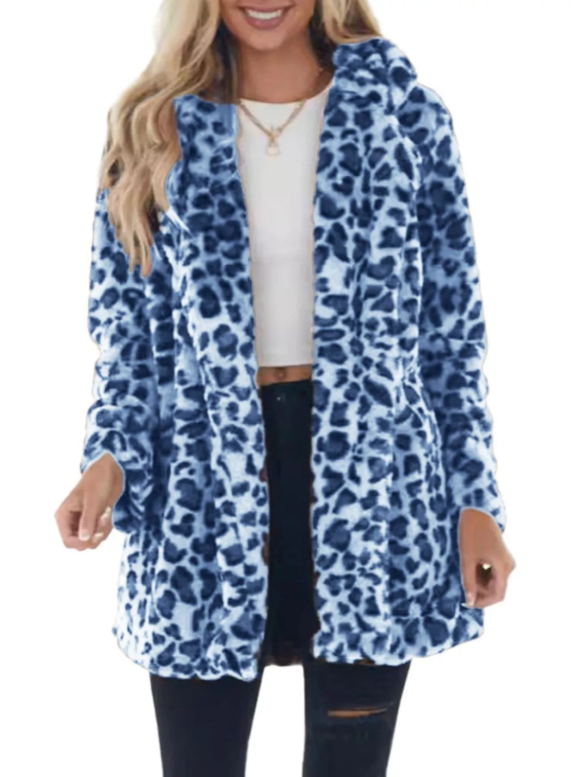 Leopard Open Front Outerwear Plus Size
