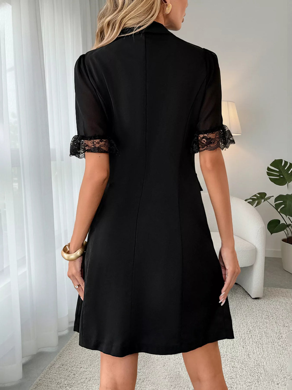 Women's Lace Detail Double Breasted Blazer Dress