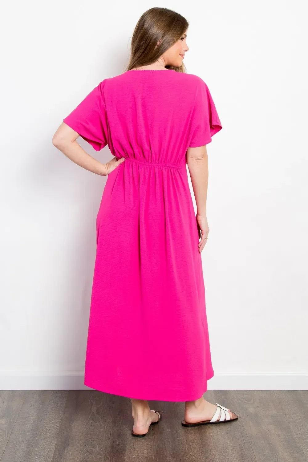 Be Stage Shirred Short Sleeve Maxi Dress