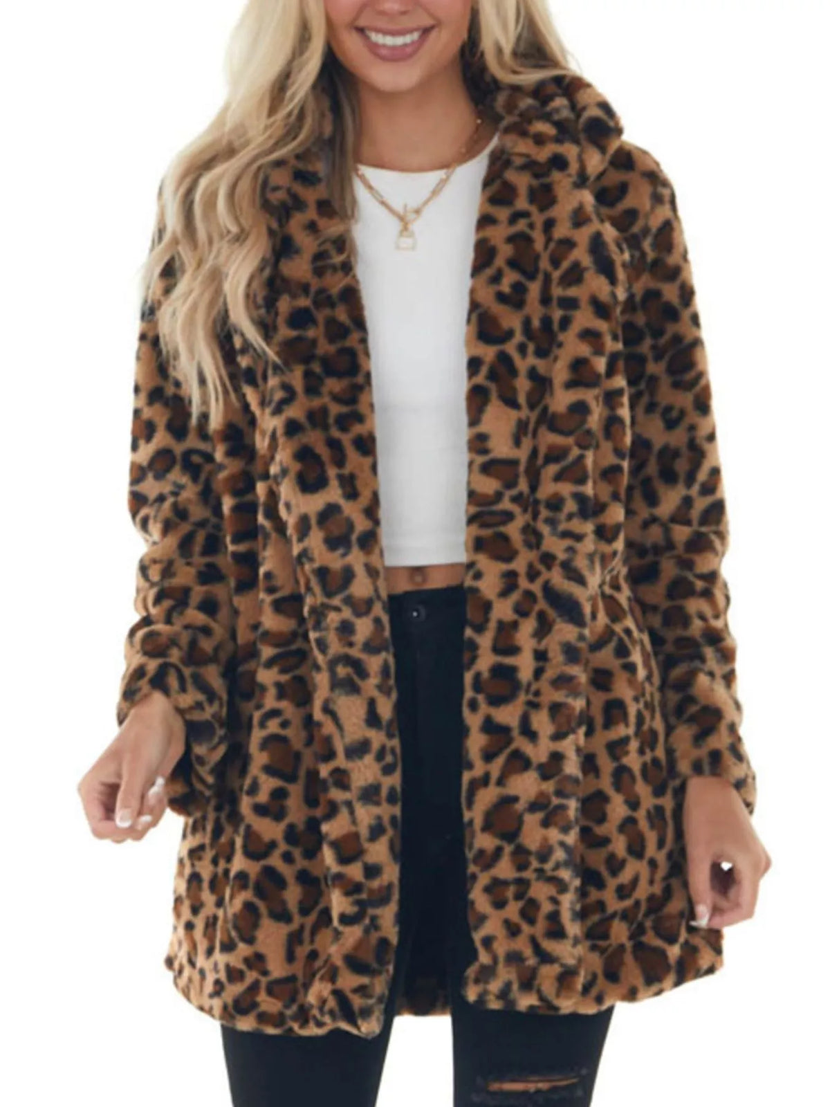 Leopard Open Front Outerwear Plus Size