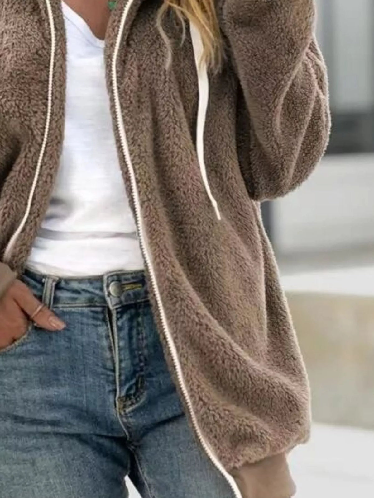 Cozy Fleece Zip-Up Hooded Jacket Plus Size