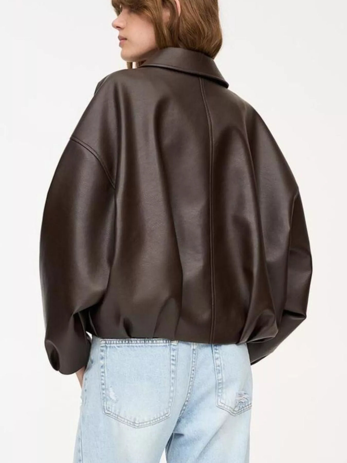 Belted Faux Leather Zip Up Jacket