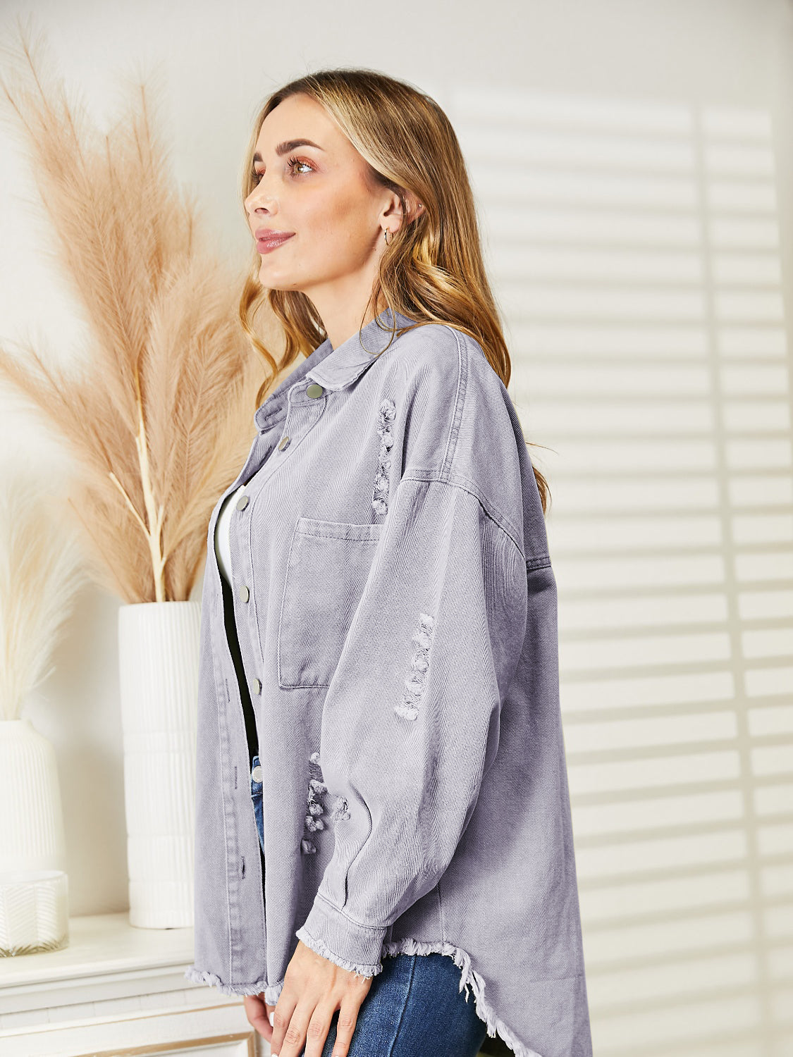 Women's Distressed Raw Hem Denim Jacket