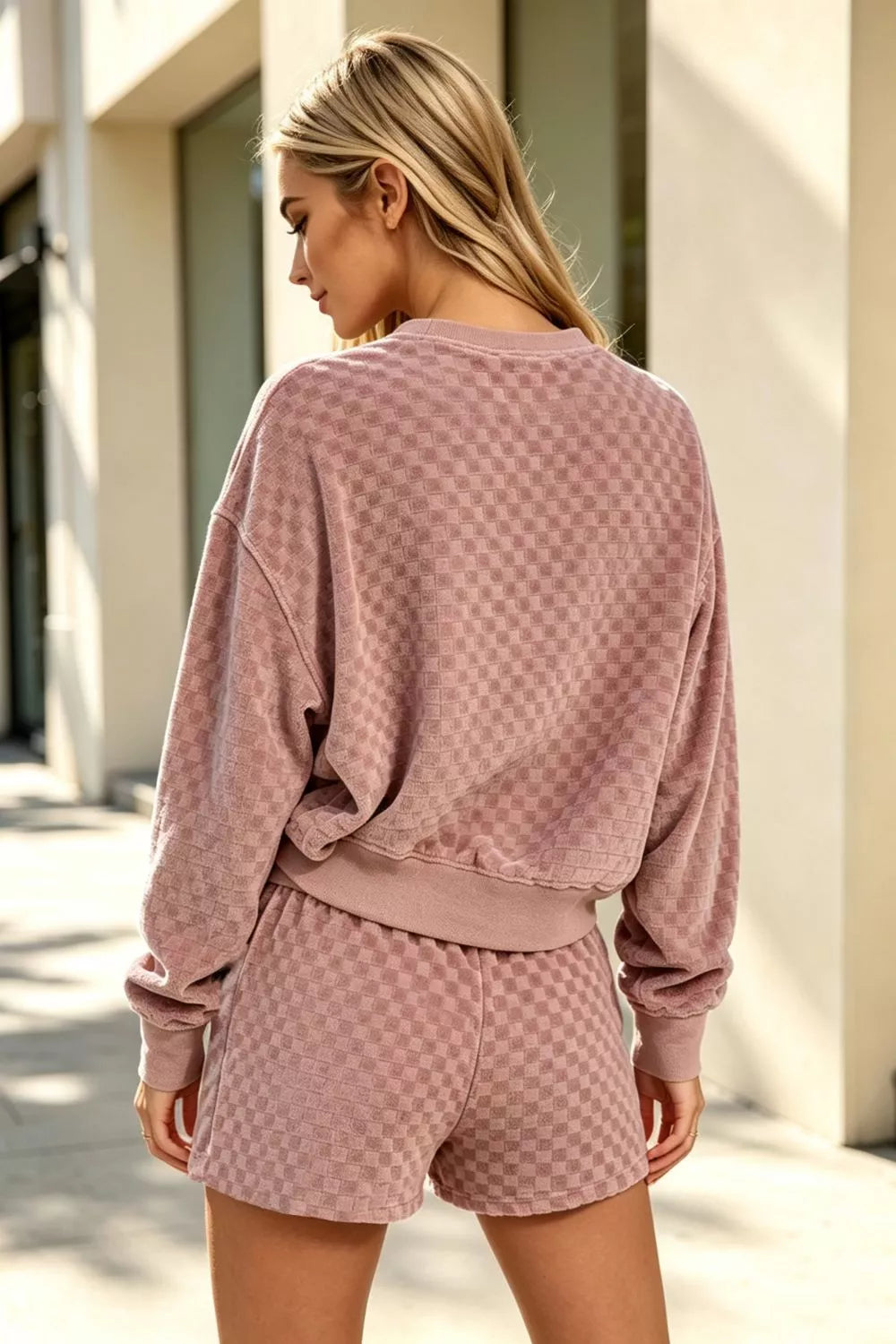 Oh Checkered Sweatshirt and Shorts Set Plus Size