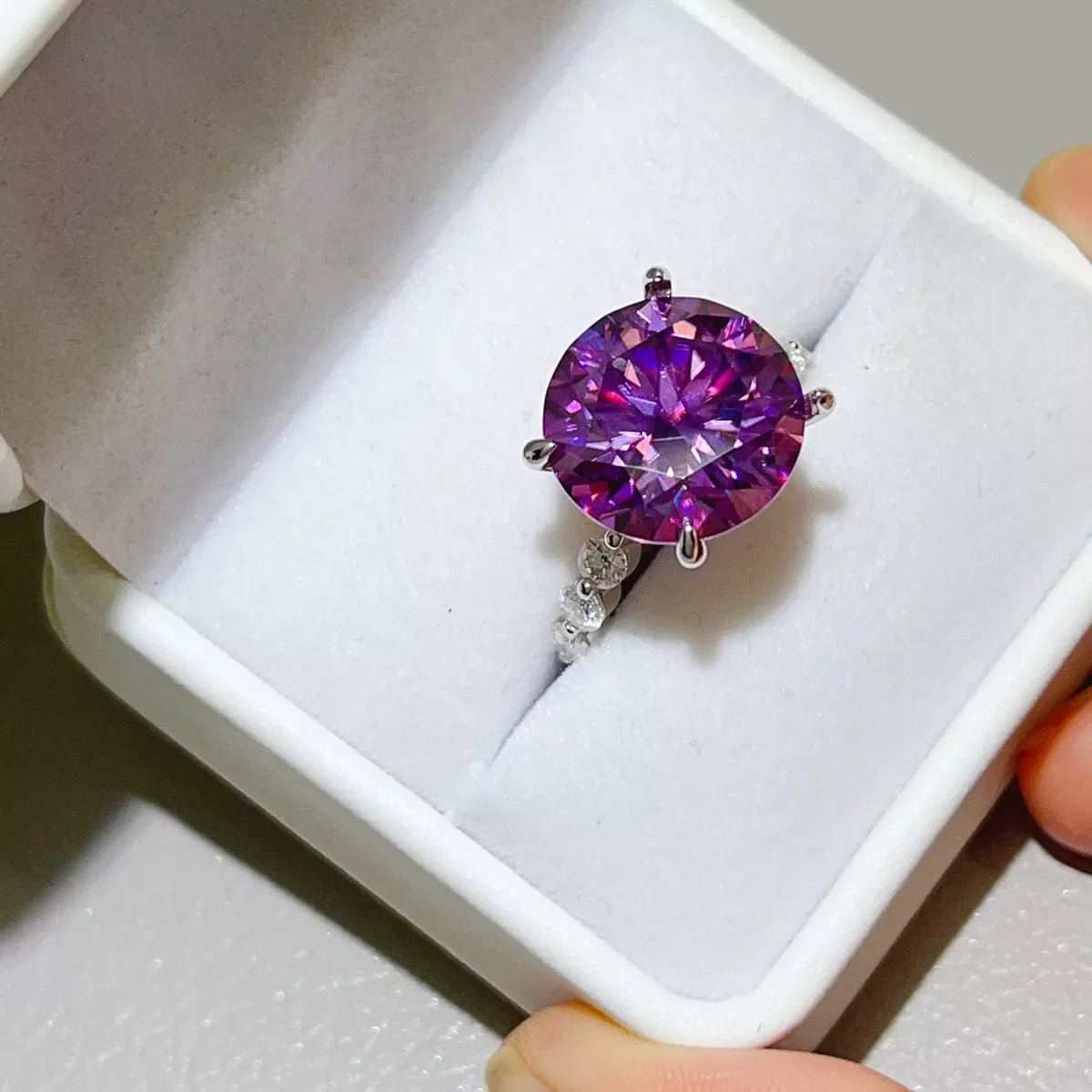 10 Carat 925 Sterling Silver Moissanite Ring for Women in Mauve