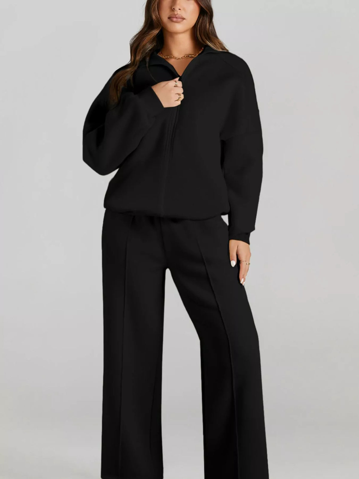 Zip Up Jacket and Pants Active Two-Piece Set