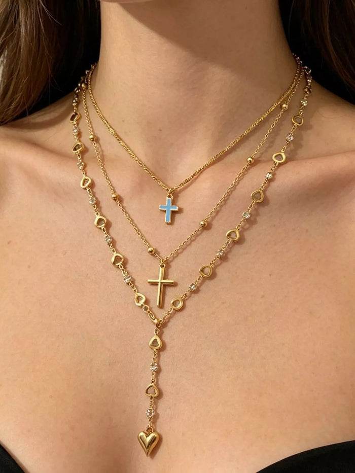 Layered Cross and Heart Necklace for Women