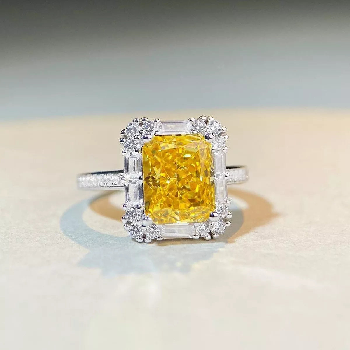 925 Sterling Silver Zircon Geometric Ring for Women in Canary Yellow