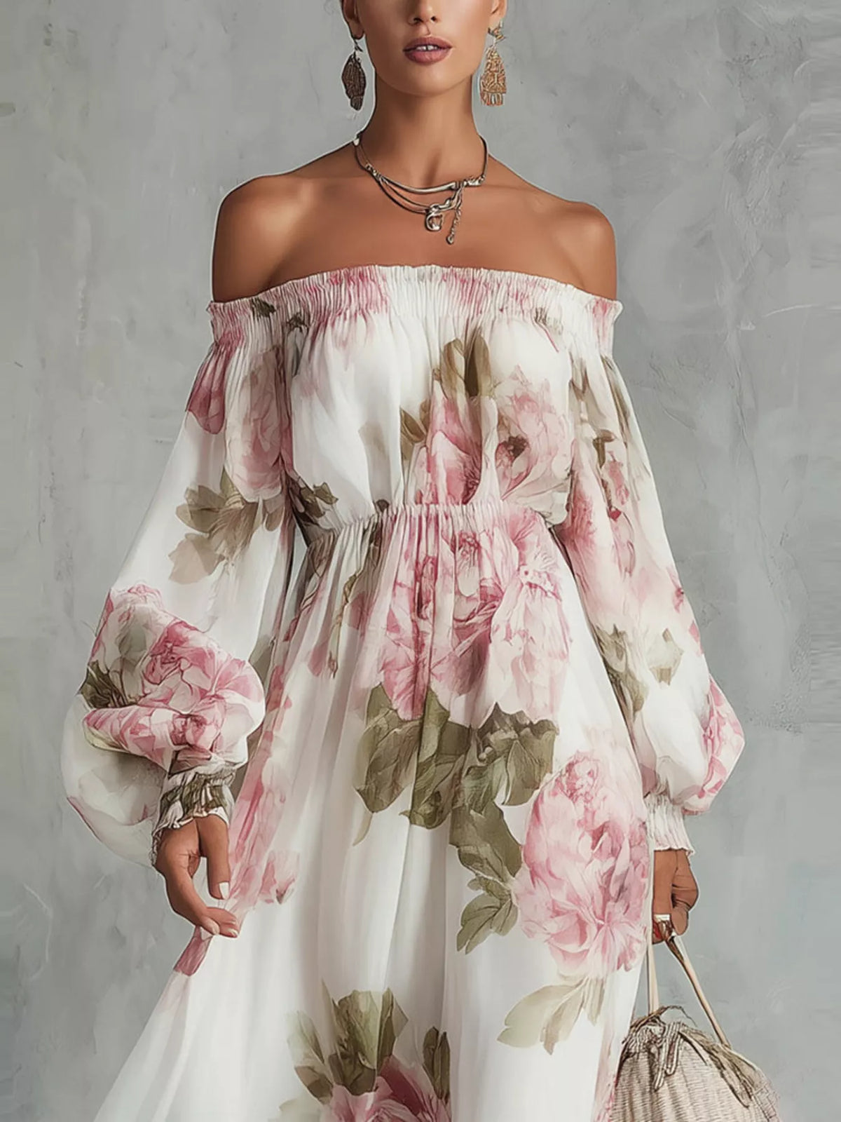 Floral Off Shoulder Maxi Dress for Women