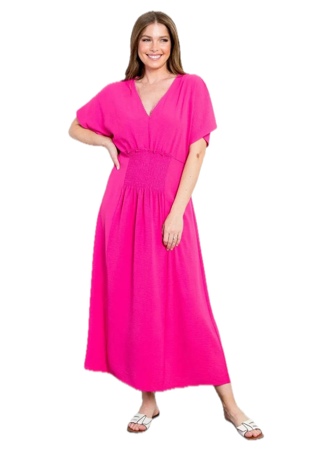 Be Stage Shirred Short Sleeve Maxi Dress