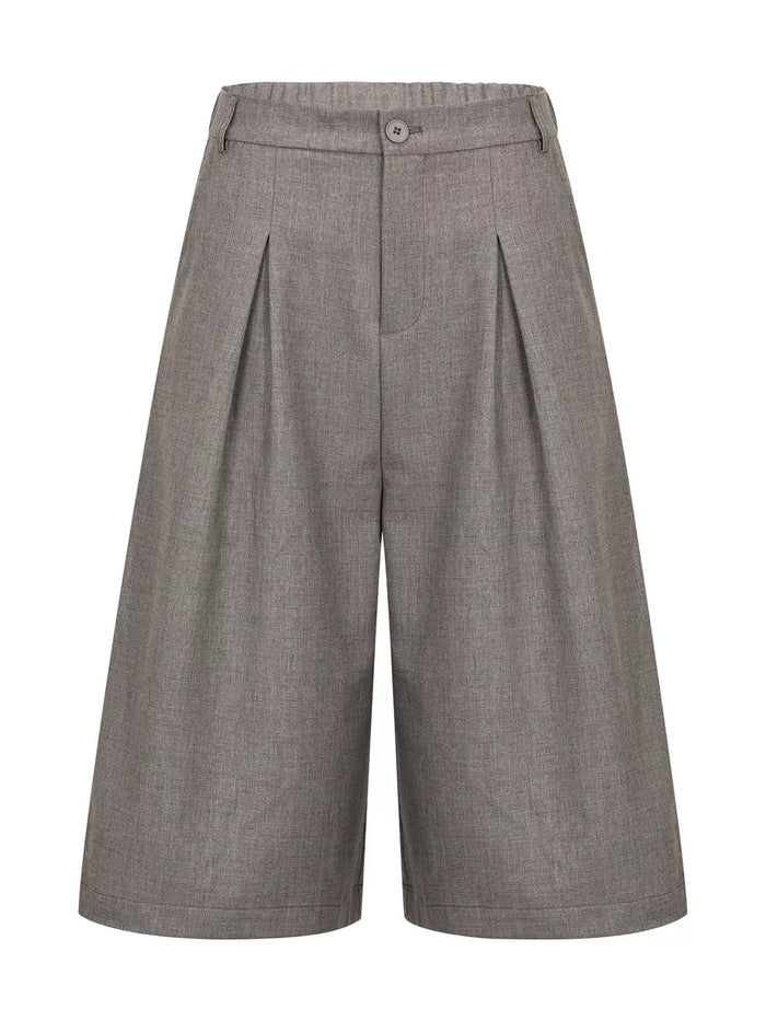 Men's High-Waisted Pleated Wide-Leg Capri Pants