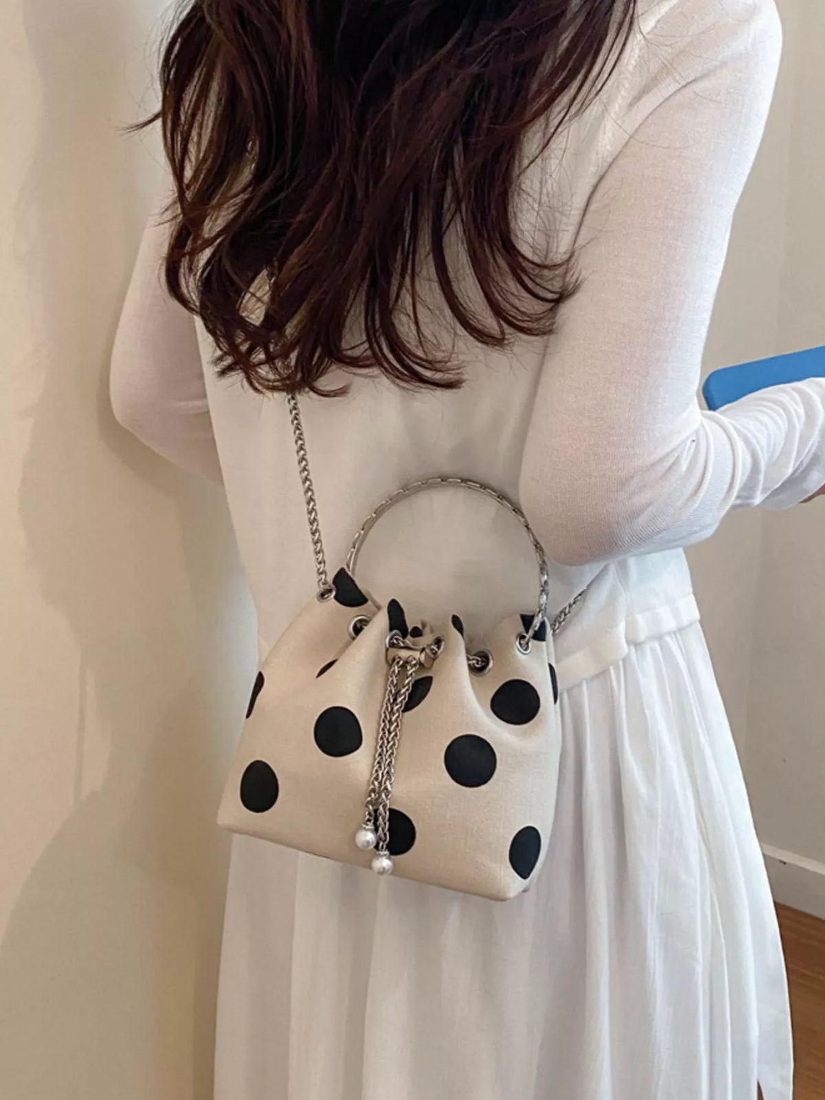 PU Leather Polka Dot Bucket Crossbody Bag