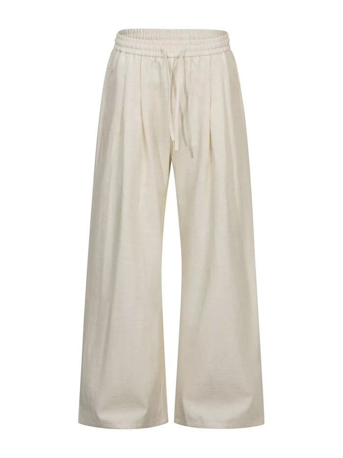 Men's Pleated Waist Wide-Leg Drawstring Pants