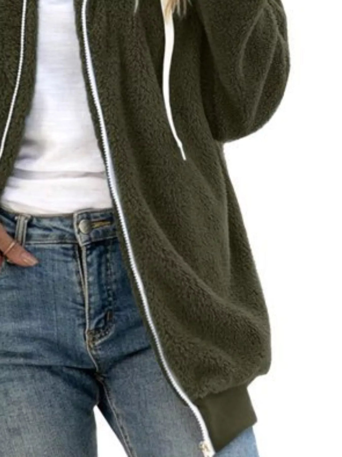 Cozy Fleece Zip-Up Hooded Jacket Plus Size