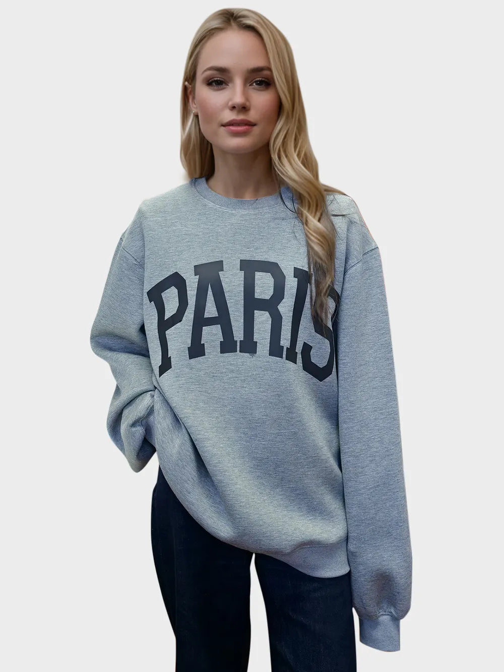 Basic Bae PARIS Crew Neck Long Sleeve Air Scuba Sweatshirt for Women