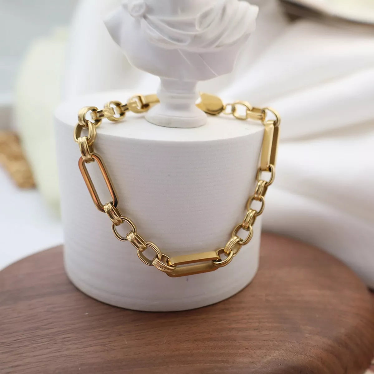 18K Gold-Plated Chunky Gold Chain Link Bracelet for Women